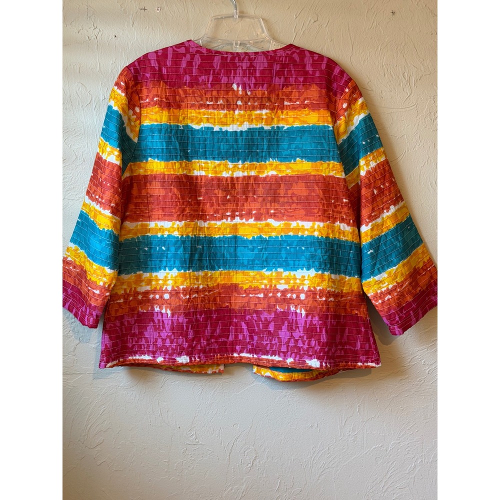 Choices Womens Quilted Jacket Multicolor Striped Open Front Cotton L - Picture 2 of 7